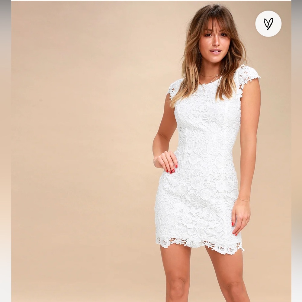 LULUS “ROMANCE LANGUAGE” WHITE BACKLESS LACE/CROCHET‎ MINI DRESS SIZE XS